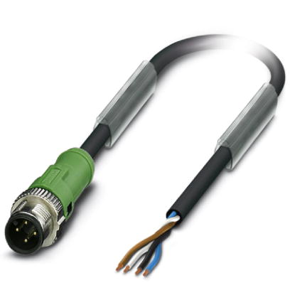 Phoenix Contact M12 Cordset; SAC-4P-MS/ 3.0-PUR SCO; Male Straight; 4-Pin; 4-Wire; 3m PUR Cable